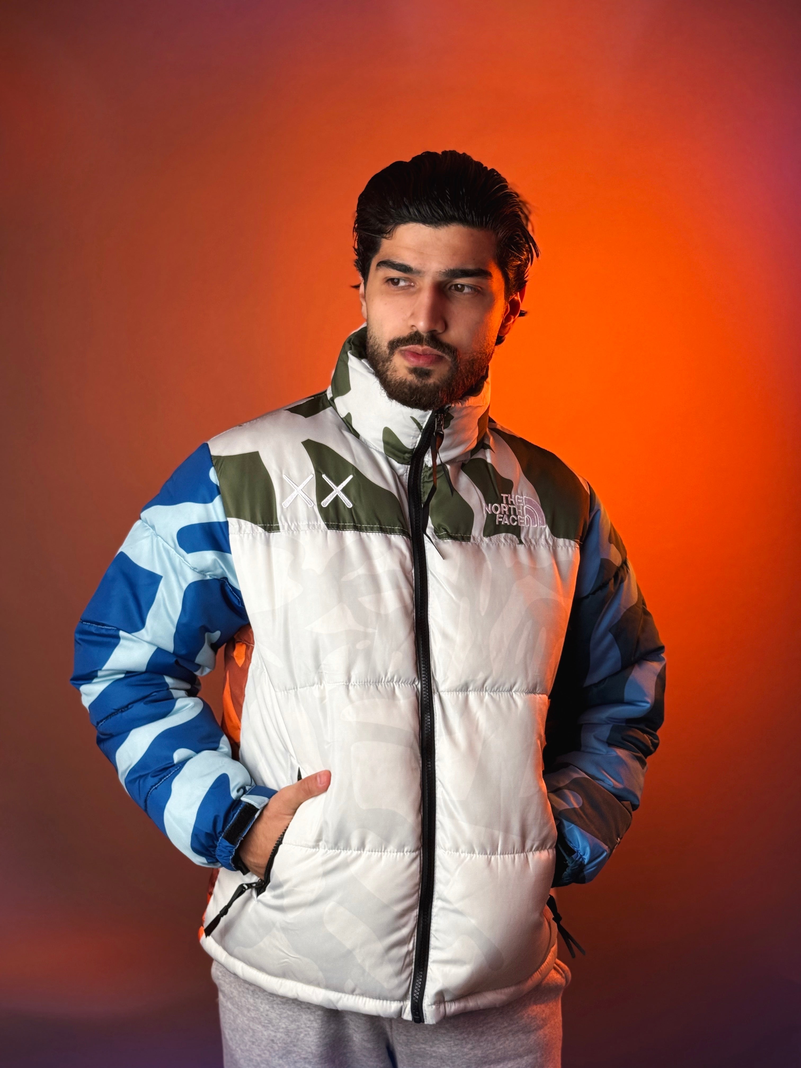 TNF x KAWS 1996 Retro Nuptse Puffer Jacket "White Green"